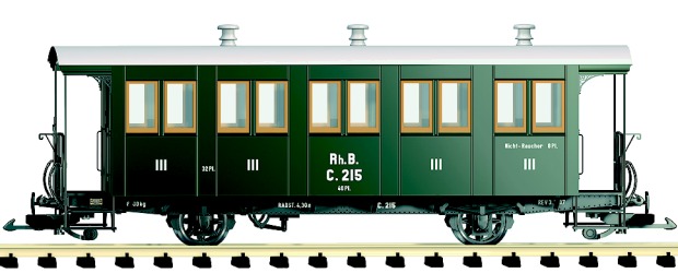 Modellbild: grüner, zweiachsiger Personenwagen mit fünf Doppelfenstern je Seite.