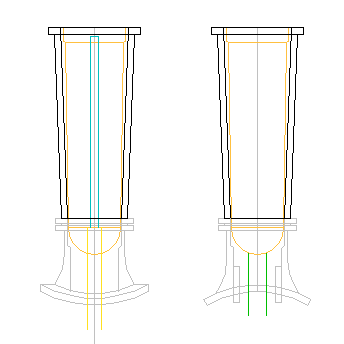 Zeichnung: Dampflokschlot mit Dampfgenerator im Schnitt in zwei Ansichten.