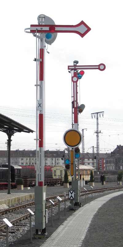 Bayerisches Ruhesignal mit emailliertem Flügel und Zoresmast.